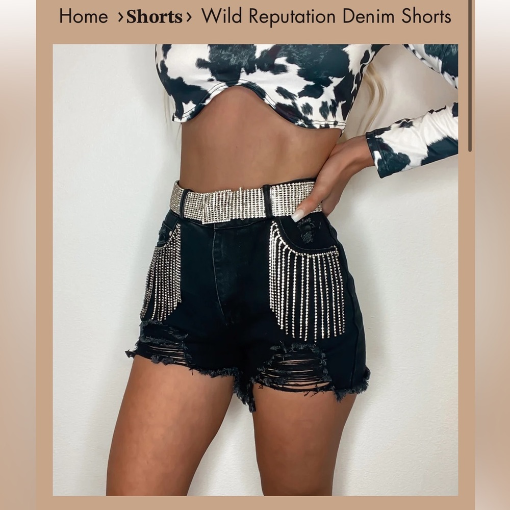 NWT denim shorts with diamond detail
